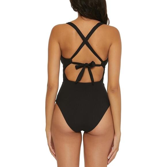 BECCA Modern Edge One Piece Swimsuit Plunge Neck Bathing Suits Size L NWT - Picture 6 of 12